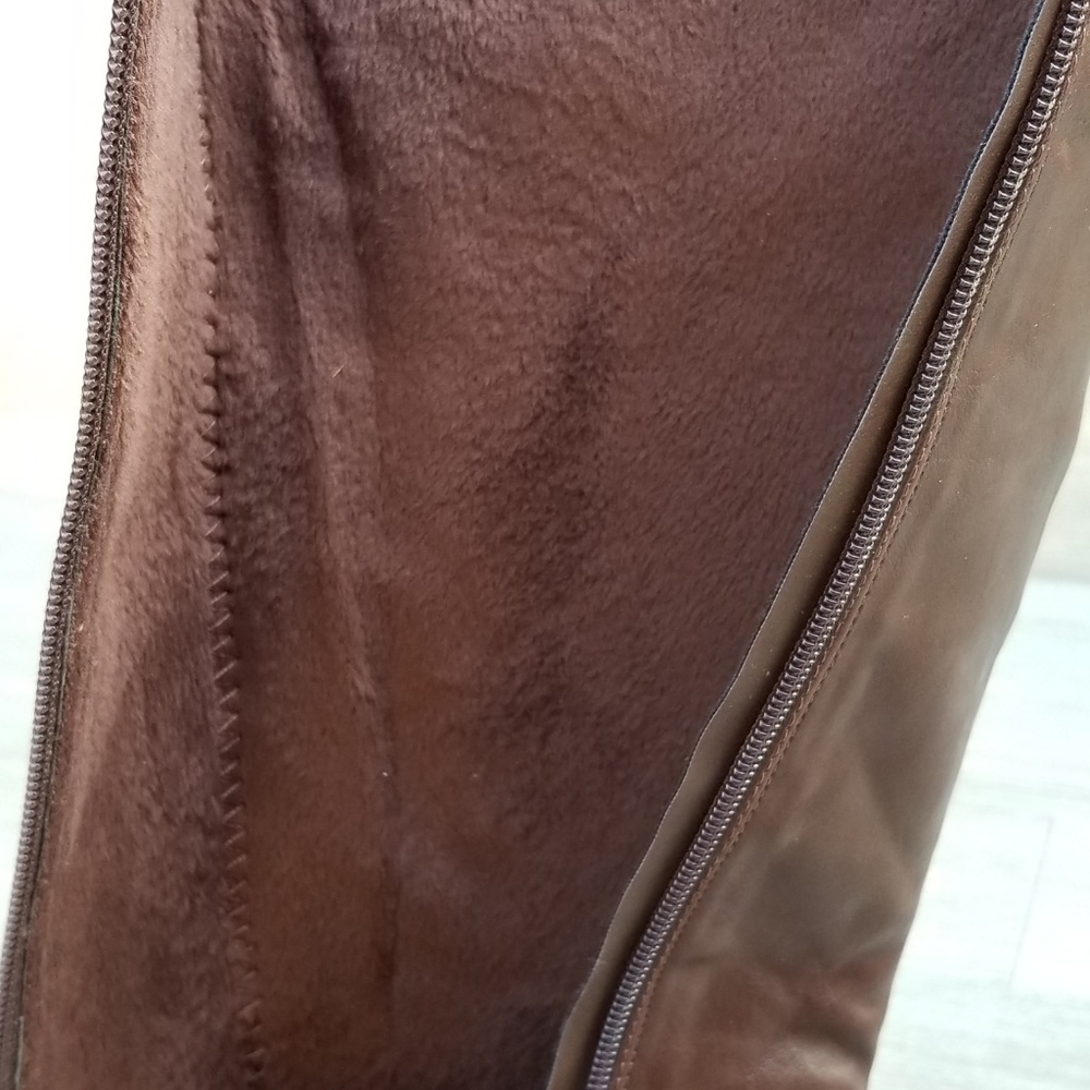 Knee High Heel Boots Brown Vegan Leather and fur - Picture 8 of 8